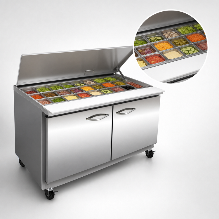 Product image #3 for IKON Refrigeration Mega Top 2-Section Sandwich/Salad Prep Table with 4 Drawers, 61.2 Inch Wide
