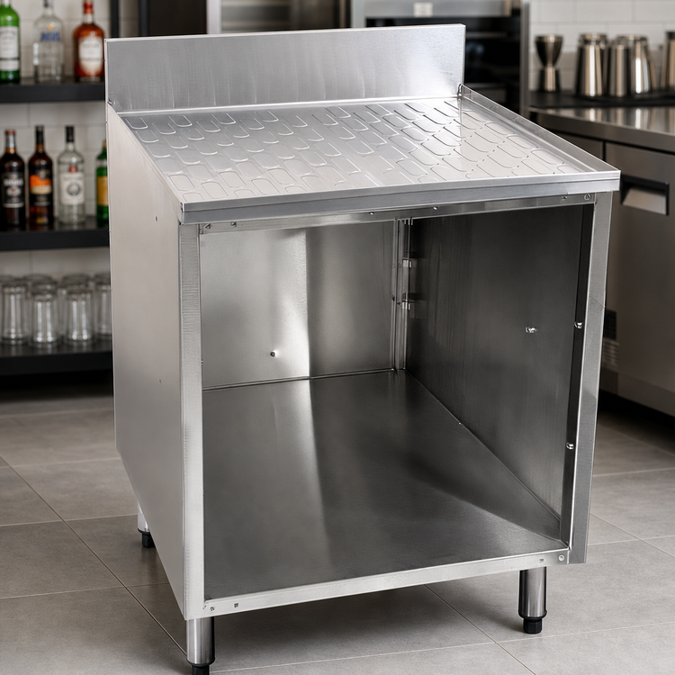Product image #3 for CHOICE Underbar Stainless Steel Drainboard Cabinet, Open Front, 48 Inch W x 19 Inch D, No Doors