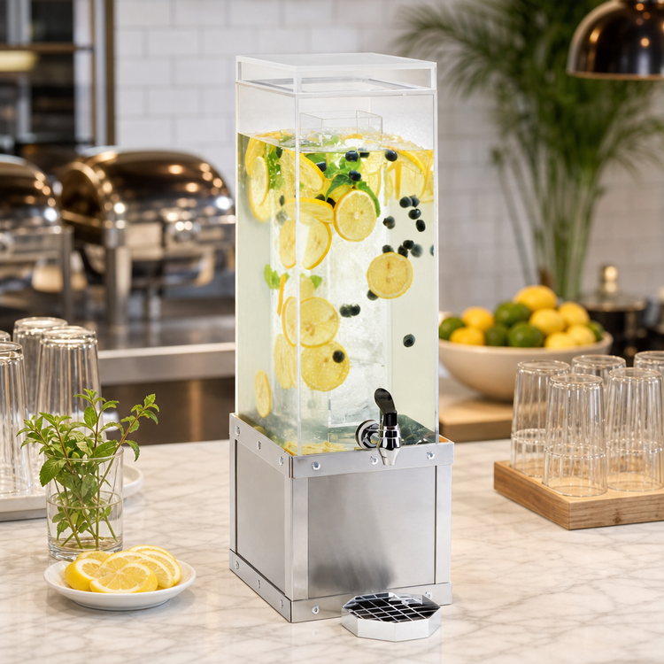 Product image #3 for Urban 3 Gallon Square Acrylic Beverage Dispenser with Infusion Chamber and Stainless Steel Base