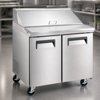 Thumbnail image #3 for Hurakan by Equip.me 29-Inch Two-Door Sandwich Prep Table with Stainless Steel Exterior and 8 1/6-Pan Top
