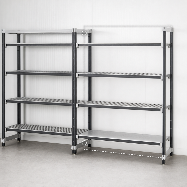 Product image #3 for Cambro Camshelving® Elements XTRA 24" x 24" x 84" Stationary Add-On Polymer Shelving Unit, 5-Tier, Vented and Solid, Speckled Gray