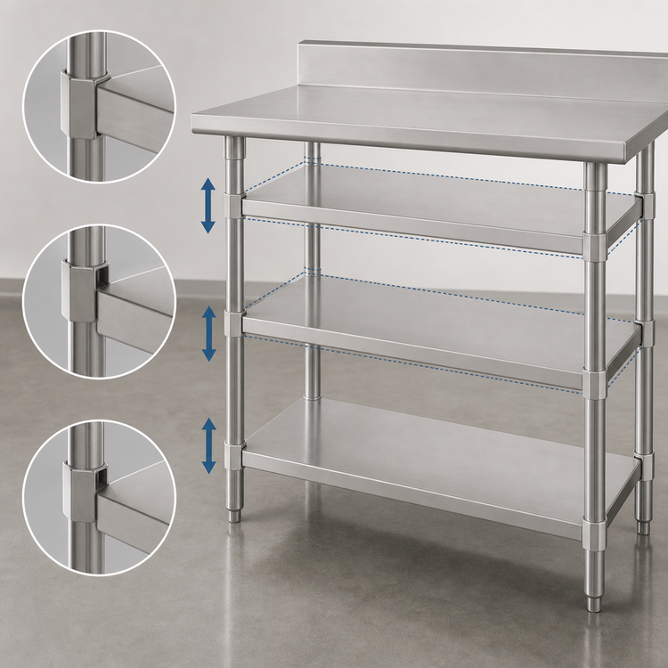 Product image #3 for Eagle Group 120" x 24" Adjustable 18/430 Stainless Steel Work Table Undershelf for Uni-Lok Hat Channel Frame Tables