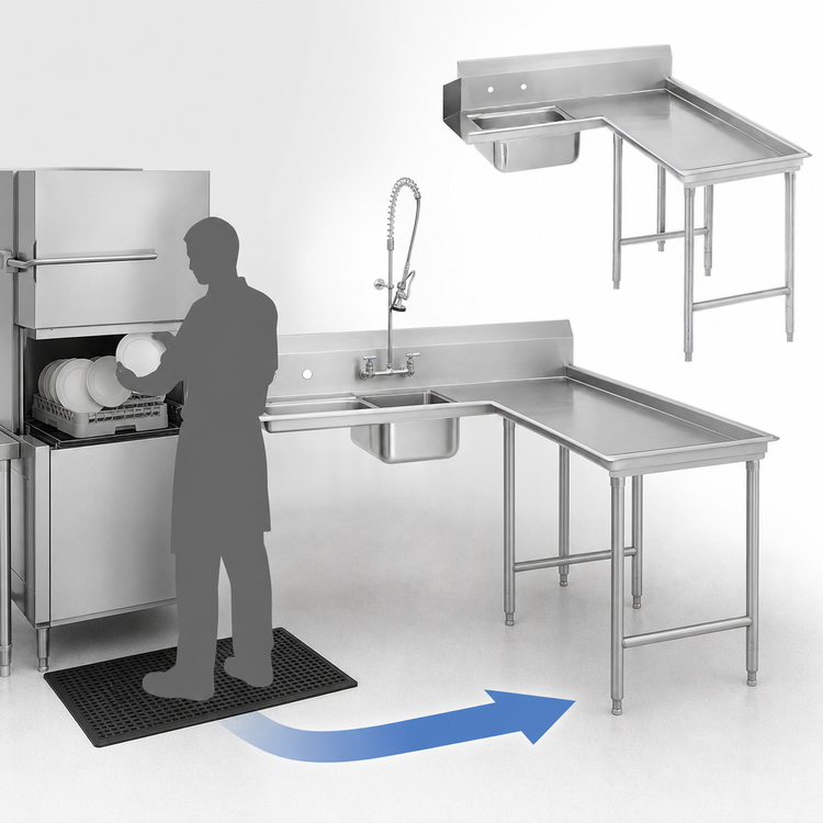 Product image #3 for Advance Tabco DTS-G30-84R L-Shaped Island Soil Dishtable with Right-Hand Pre-Rinse Sink, 83 Inch Long, 14-Gauge 304 Stainless Steel