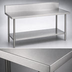 Thumbnail image #3 for Duke Manufacturing 314S-30120-10R 120 in. Stainless Steel Work Table, 30 in. Deep, 14-Gauge 300 Series Top, 10 in. Riser, Undershelf
