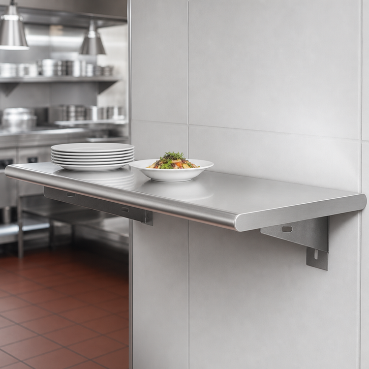 Product image #3 for Advance Tabco 48 Inch x 18 Inch Stainless Steel Pass-Thru Shelf with Wall Brackets