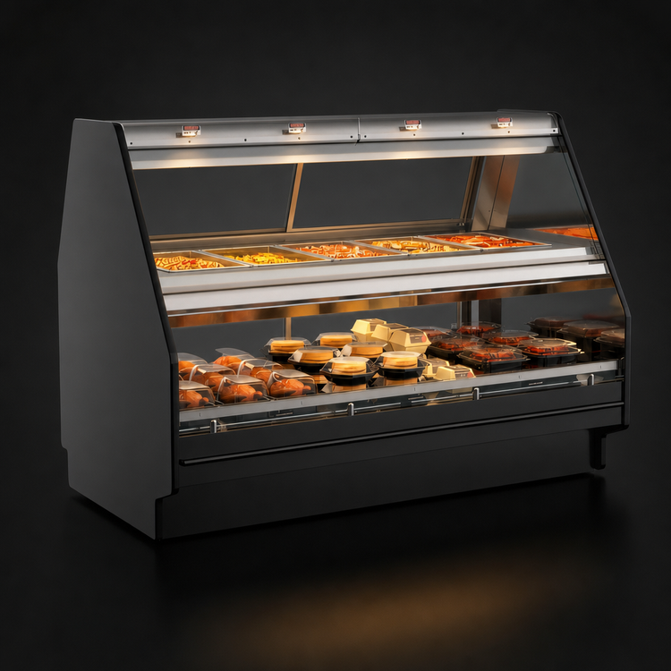 Product image #3 for Structural Concepts Fusion® Hot Over Hot Combination Food Display Case with Heated Deck and Full-Size Pan Upper Display