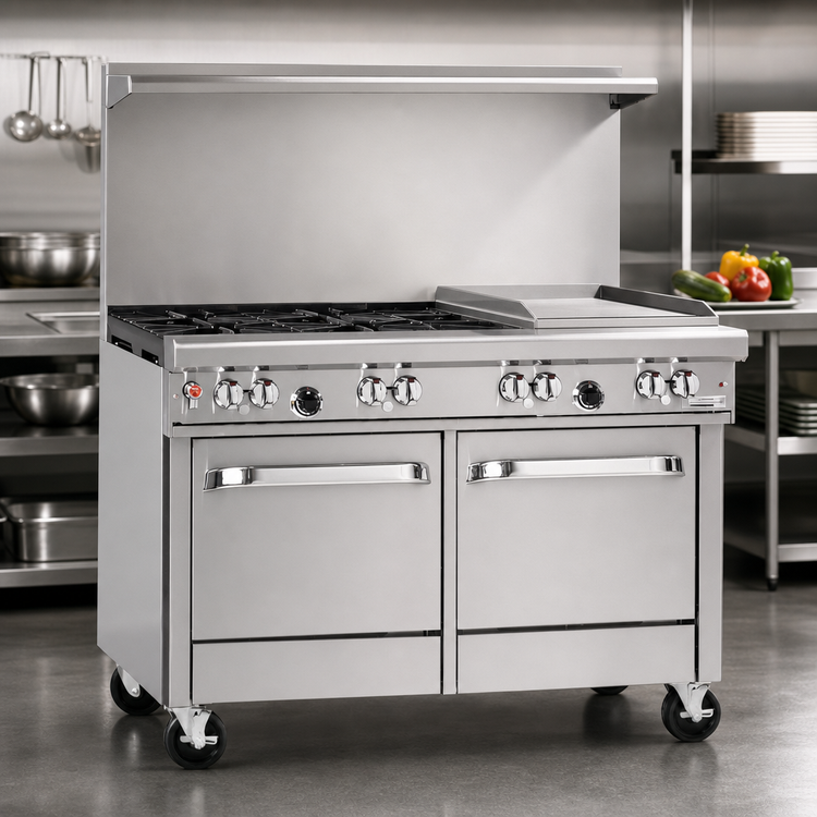 Product image #3 for Southbend Ultimate 48-Inch Gas Restaurant Range with 2 Non-Clog Burners, 36-Inch Thermostatic Griddle, and 2 Space Saver Ovens