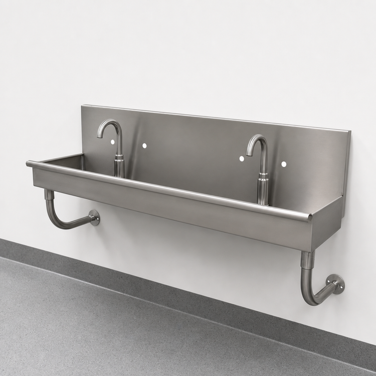 Product image #3 for Advance Tabco 48-Inch Wall Mounted 2-Station ADA Multiwash Hand Sink, Square-Corner, 304 Stainless Steel