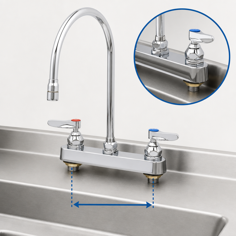 Product image #3 for T&S Brass B-1194-QT-A22 Workboard Mixing Faucet, Deck Mount, 8-Inch Centers, 8-13/16-Inch Swivel Gooseneck, 2.2 GPM