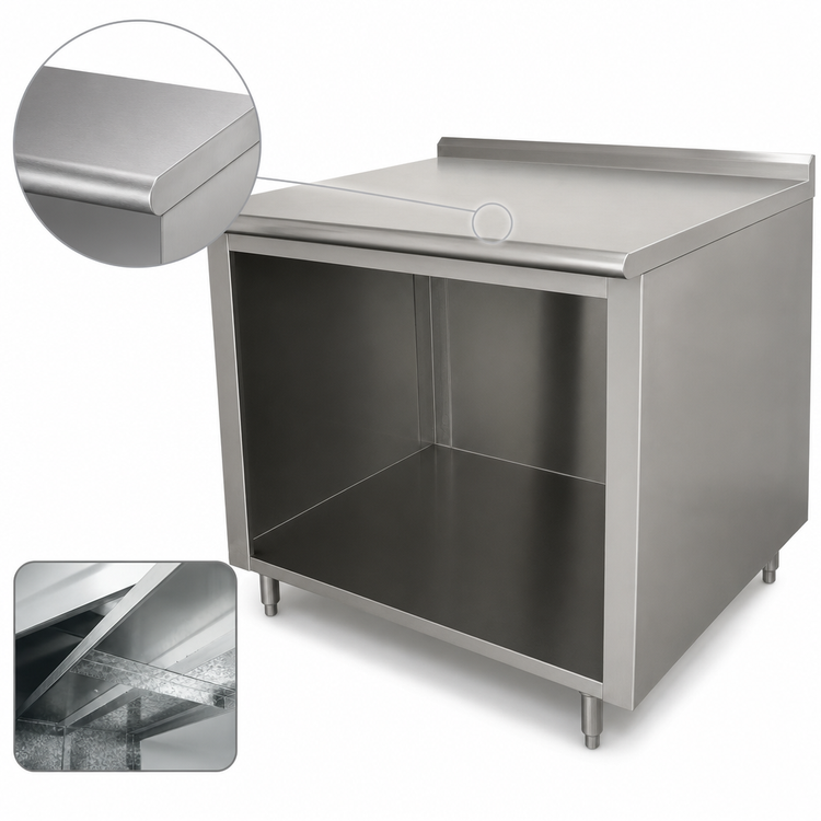 Product image #3 for Advance Tabco 48 Inch x 24 Inch Stainless Steel Open Front Cabinet Base Work Table with 1-1/2 Inch Rear Backsplash