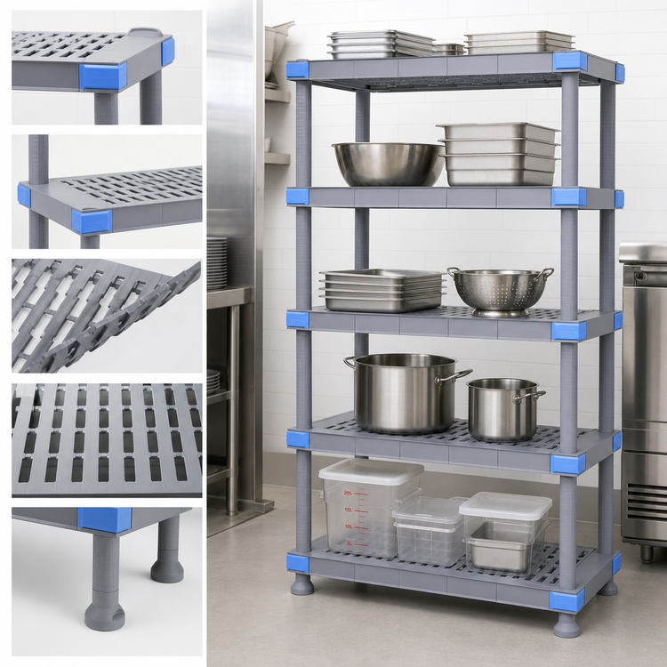 Product image #3 for Millenia 42"W x 24"D x 62"H All-Polymer Stationary Starter Shelving Unit with 5 Open Grid Shelves