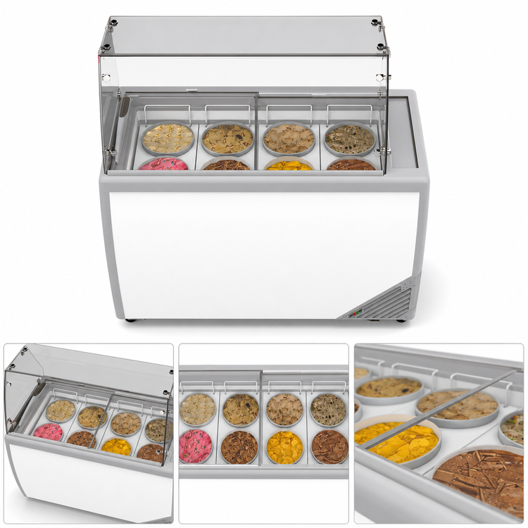 Product image #3 for KoolMore 50-Inch Ice Cream Dipping Display Freezer with Sliding Glass Door, Sneeze Guard, and 8 Tubs, 13 Cu. Ft.