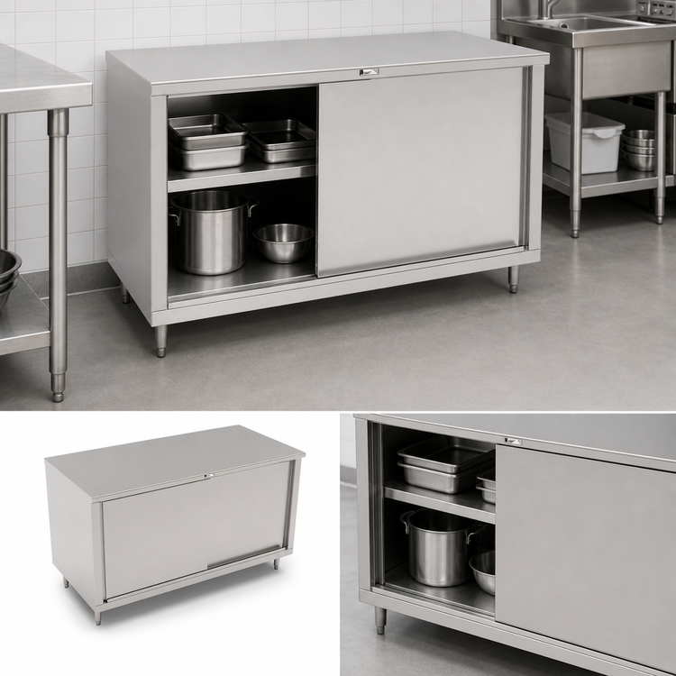 Product image #3 for John Boos 48 x 24 Inch Stainless Steel Enclosed Work Table with Sliding Doors