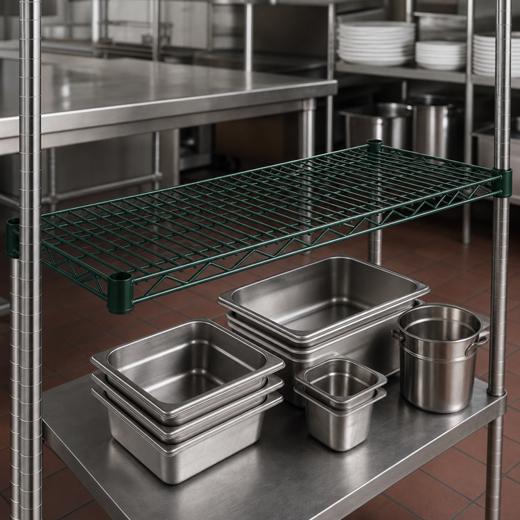 Product image #4 for Advance Tabco Special Value Heavy Duty Green Epoxy Coated Wire Shelf, 60 x 14 Inches