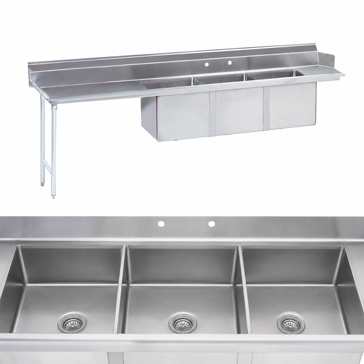 Product image #3 for Advance Tabco Straight 3-Compartment Sink Table with 59-Inch Left Drainboard, 119-Inch Wide, 16 Gauge 304 Stainless Steel