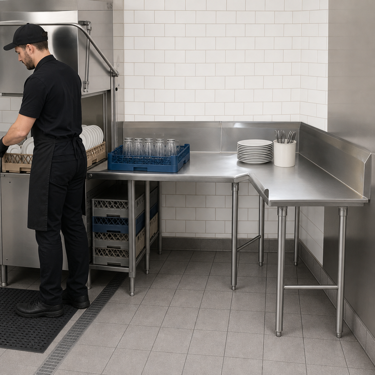 Product image #3 for Advance Tabco Korner Clean Right-Hand L-Shaped Dish Table, 107-Inch Long, 14 Gauge 304 Stainless Steel