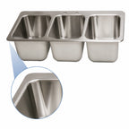 Thumbnail image #3 for BK Resources DDI3-10141024 Deep-Drawn 3-Compartment Drop-In Sink, 304 Stainless Steel, 35-3/4"W x 18-1/2"D x 10"H, No Drainboards