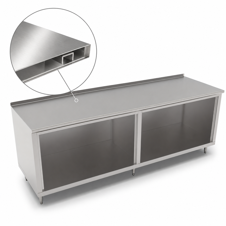 Product image #3 for John Boos 120-Inch x 36-Inch Open Front Stainless Steel Work Table with 1-1/2-Inch Rear Riser