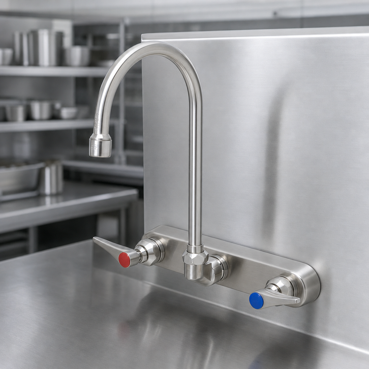 Product image #3 for EverSteel 8-Inch Wall-Mount Stainless Steel Workboard Mixing Faucet with 5 3/4-Inch Swivel Gooseneck and 2.2 GPM Aerator