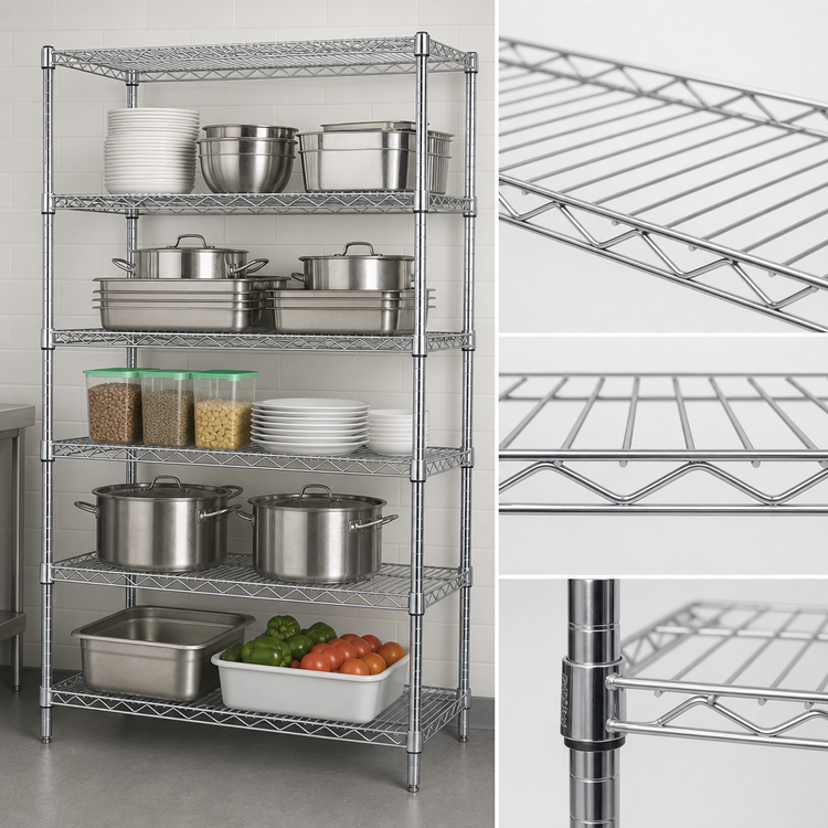 Product image #3 for Quantum 42 Inch x 18 Inch x 86 Inch Stationary Wire Shelving Starter Kit, 5 Shelves, Chrome Plated