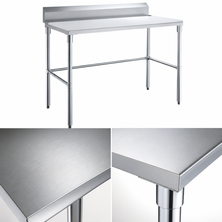 Product image #3 for Sapphire Manufacturing 30 Inch x 24 Inch 430 Stainless Steel Work Table with 5 Inch Backsplash, Beveled Edge, and Open Galvanized Base