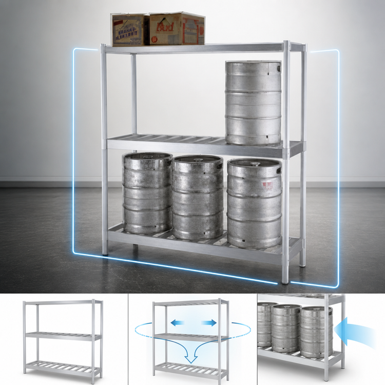 Product image #3 for Panco KRB1893A 3-Sided Beer Keg Rack Frame, 93 x 18 Inch, Aluminum Tubular Construction