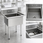 Thumbnail image #3 for BK Resources ES-1-18-12 One-Compartment Stainless Steel Floor Sink, 18" x 18" x 12" Bowl, 9" Backsplash, Galvanized Legs