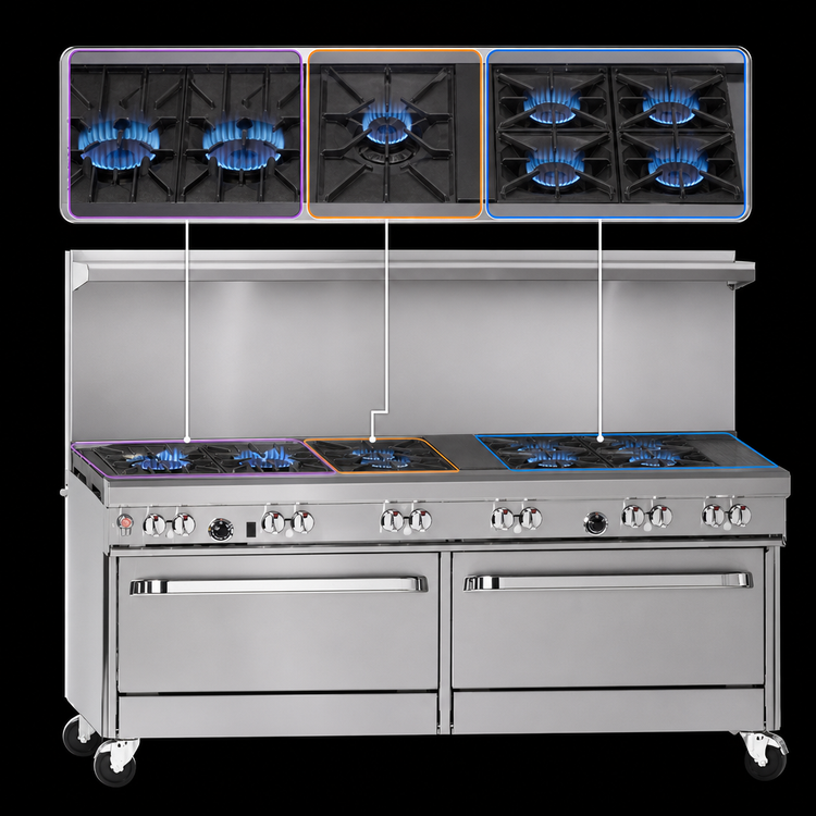 Product image #3 for Ultimate 60-Inch Gas Restaurant Range with 9 Open Burners and 2 Standard Ovens