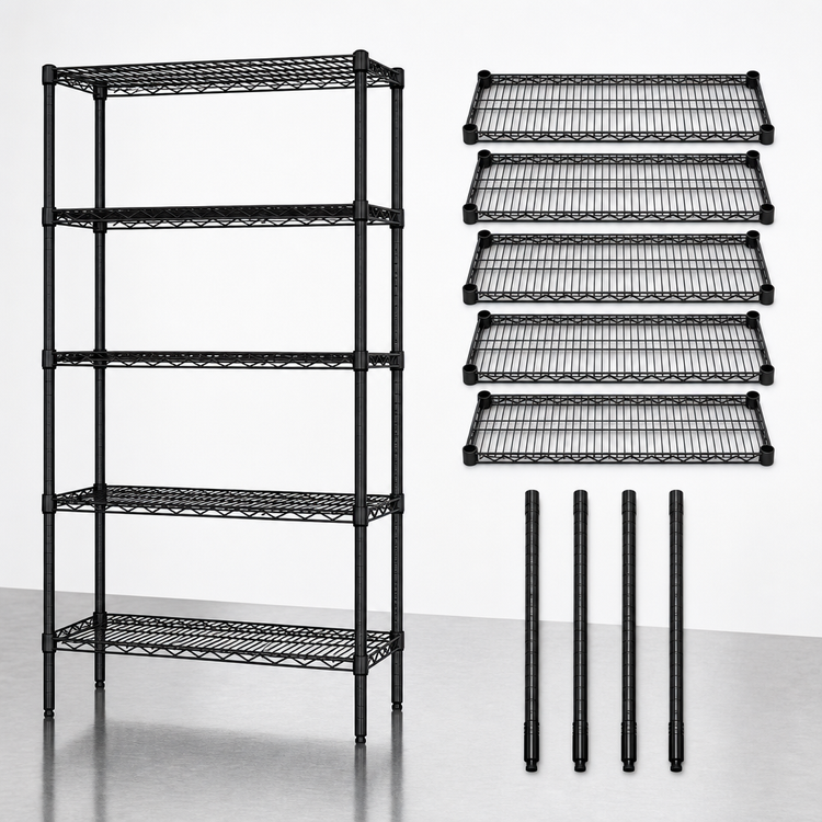 Product image #3 for Quantum Black Epoxy Antimicrobial 5-Shelf Wire Shelving Starter Kit, 42W x 24D x 86H