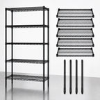 Thumbnail image #3 for Quantum WR86-2442BK-5 5-Shelf Wire Shelving Starter Kit, 42W x 24D x 86H, Stationary, Black Epoxy Finish