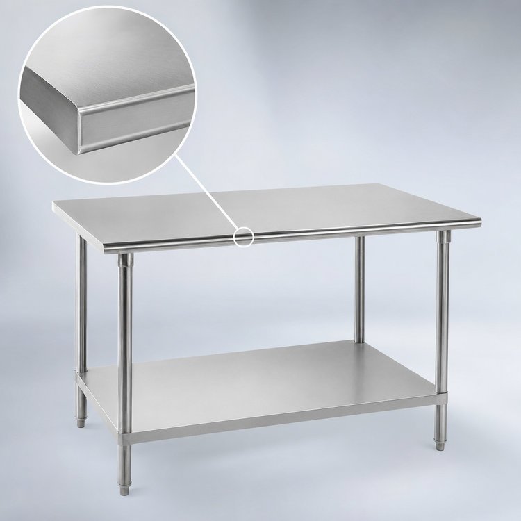 Product image #3 for Advance Tabco 120-Inch x 30-Inch 16-Gauge 304 Stainless Steel Flat Top Work Table with Adjustable Undershelf