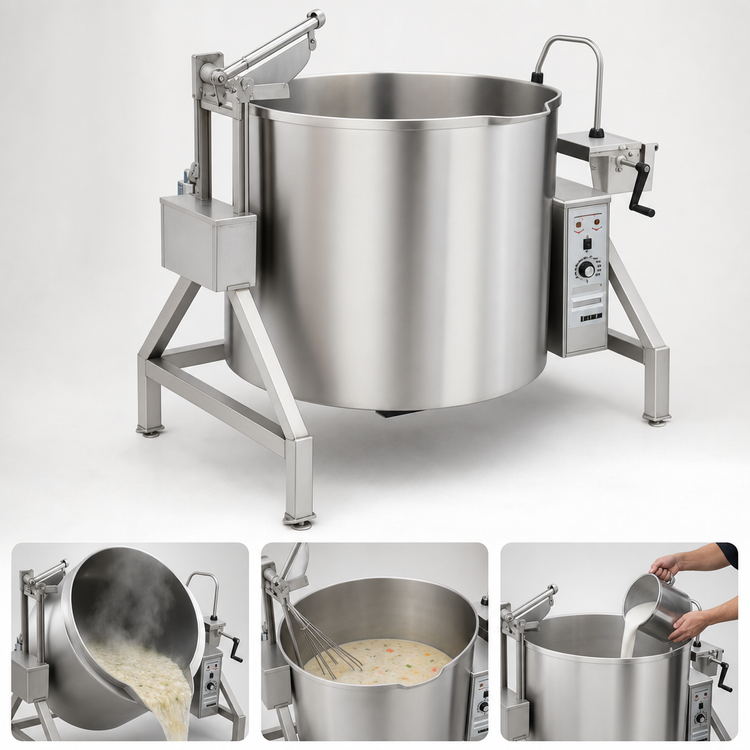 Product image #3 for Legion TLGB-60F 60-Gallon Low-Rim Tilting Gas Steam Kettle, Self-Contained Floor Model