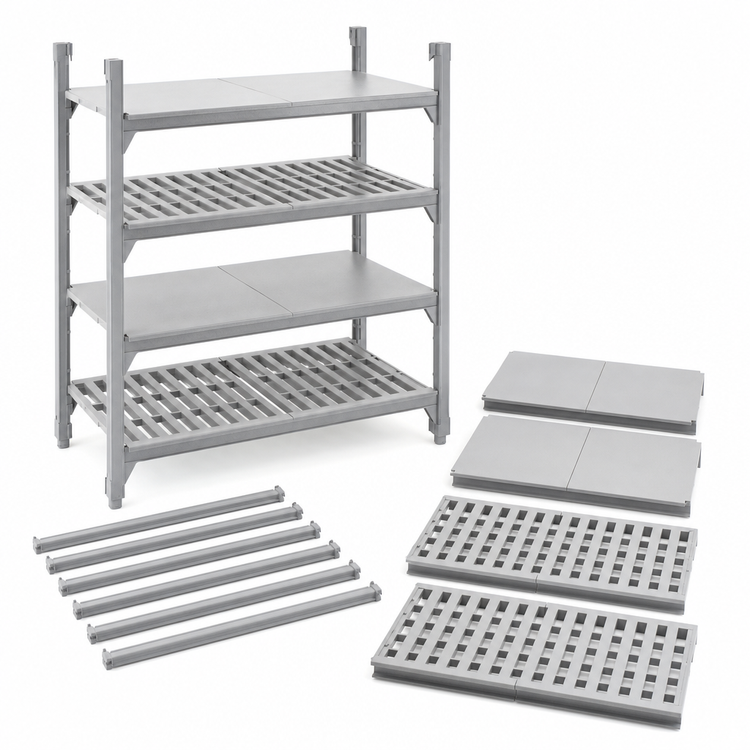 Product image #4 for Cambro Camshelving Premium 18W x 24L 4-Shelf Solid & Vented Polymer Shelf Kit