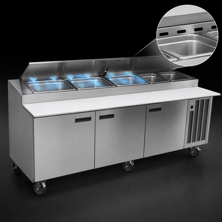 Product image #3 for Delfield LiquiTec 48-Inch Single-Section Refrigerated Pizza Prep Table with Raised Rail and Cutting Board