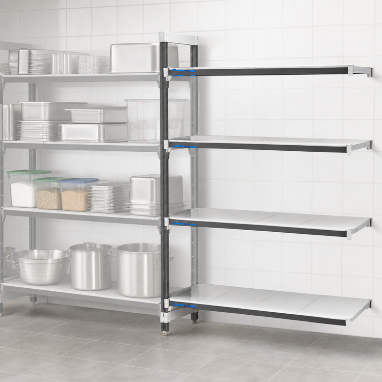 Product image #3 for Cambro Camshelving Elements XTRA 4-Tier Solid Stationary Add-On Shelving Unit, 18 x 30 x 84 Inches