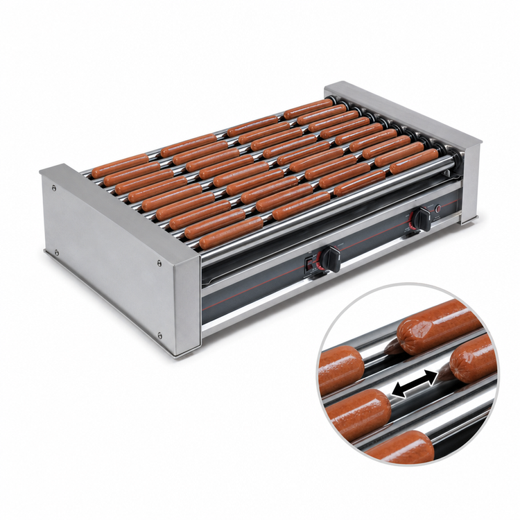 Product image #3 for Roll-A-Grill Wide Roller Hot Dog Grill with 10 GripsIt Coated Rollers, 45 Hot Dog Capacity, 220V