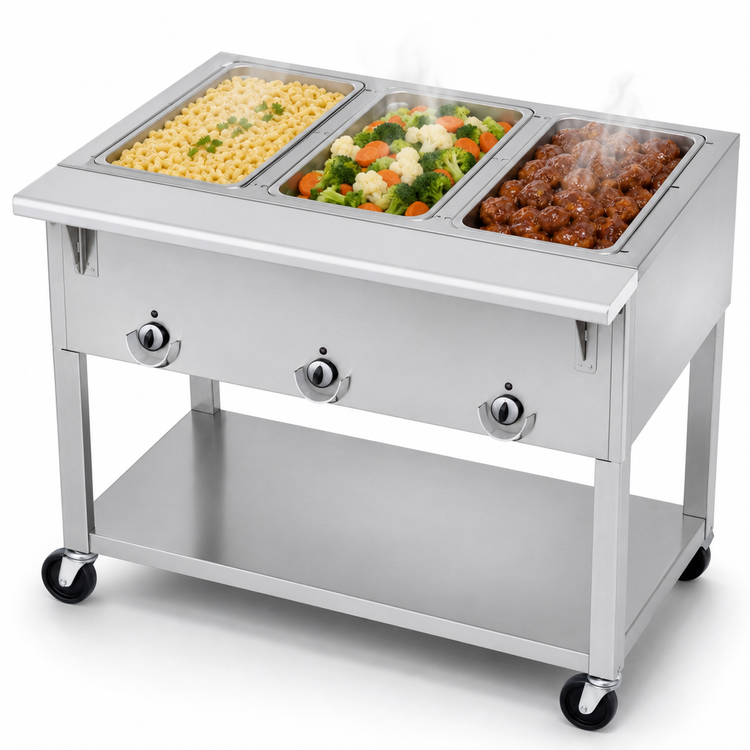 Product image #3 for Aerohot Portable Electric 3-Well Steamtable Hot Food Unit, Open Shelf Base, 44-3/8-Inch Wide