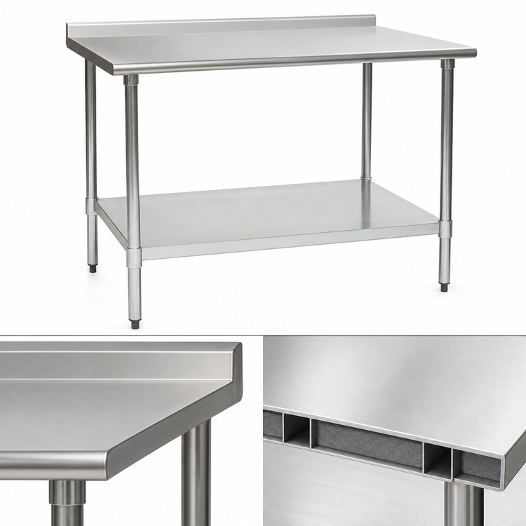 Product image #3 for Eagle Group Deluxe Series Stainless Steel Work Table with Rear Upturn and Adjustable Galvanized Undershelf, 84 x 24 Inches