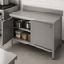 Thumbnail image #3 for Enclosed Stainless Steel Work Table with Cabinet Base, Hinged Doors, and 5-Inch Backsplash, 144 x 24 Inches