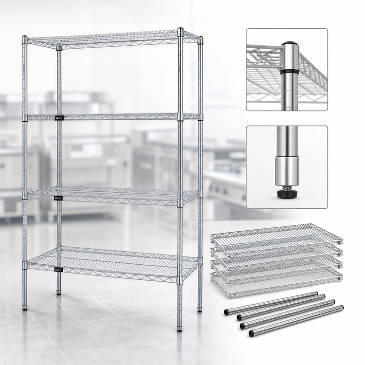 Product image #3 for Quantum Stationary 5-Shelf Wire Shelving Starter Kit, 54-Inch Wide x 86-Inch High, 304 Stainless Steel