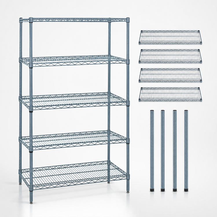Product image #3 for Quantum Stationary Wire Shelving Starter Kit, 42 x 21 x 63 Inches, 5 Shelves, Gray Epoxy Antimicrobial Finish