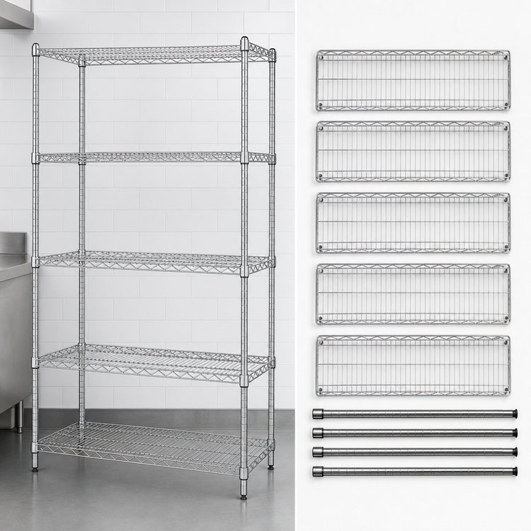 Product image #3 for Quantum 30"W x 21"D x 63"H Stationary Wire Shelving Starter Kit, 5 Shelves, 304 Stainless Steel