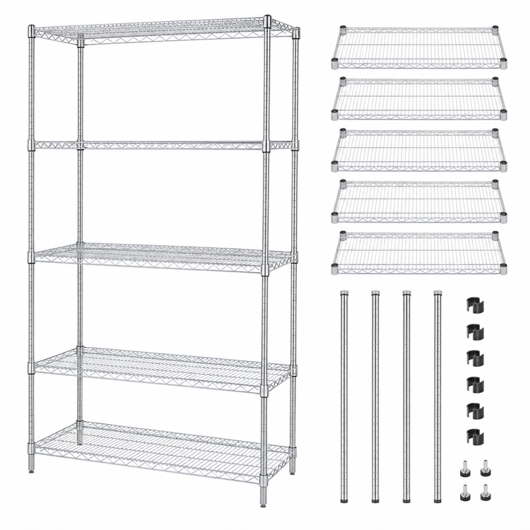 Product image #3 for Quantum Chrome Wire Shelving Starter Kit, 54"W x 14"D x 54"H, 5 Shelves