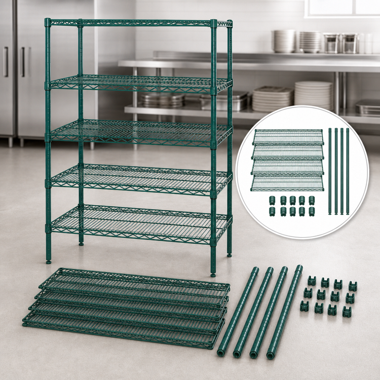 Product image #3 for Quantum 42-Inch W x 18-Inch D x 54-Inch H Stationary Wire Shelving Starter Kit, 5 Shelves, Green Epoxy Finish