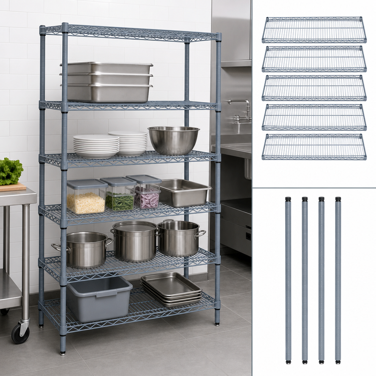 Product image #3 for Quantum 36 in. W x 24 in. D x 54 in. H 5-Shelf Stationary Wire Shelving Starter Kit, Gray Epoxy Antimicrobial Finish