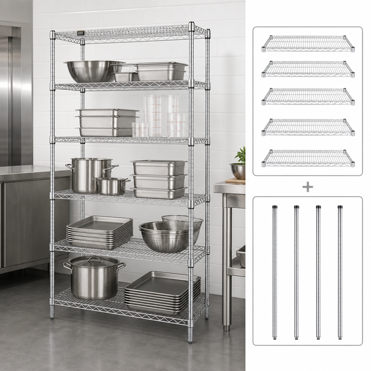 Product image #3 for Quantum Chrome Plated Wire Shelving Starter Kit, 72"W x 36"D x 74"H, 5 Shelves