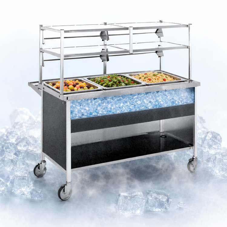 Product image #3 for Atlas Metal CAIC-3 50-Inch Ice Cooled Mobile Cold Food Serving Counter with 3-Pan Capacity