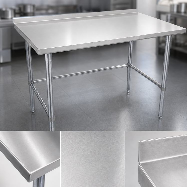 Product image #3 for John Boos Stallion 48 x 36 Inch Stainless Steel Top Work Table with 1-1/2 Inch Rear Up-Turn and Galvanized Base