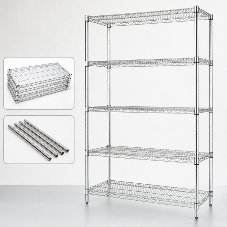 Product image #3 for Quantum 72 in. W x 21 in. D x 74 in. H 5-Shelf 304 Stainless Steel Wire Shelving Starter Kit