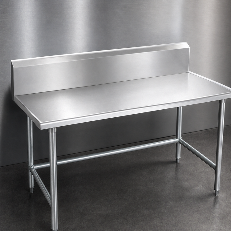Product image #3 for Advance Tabco 72" x 36" 14-Gauge 304 Stainless Steel Work Table with 10" Backsplash and Galvanized Open Base